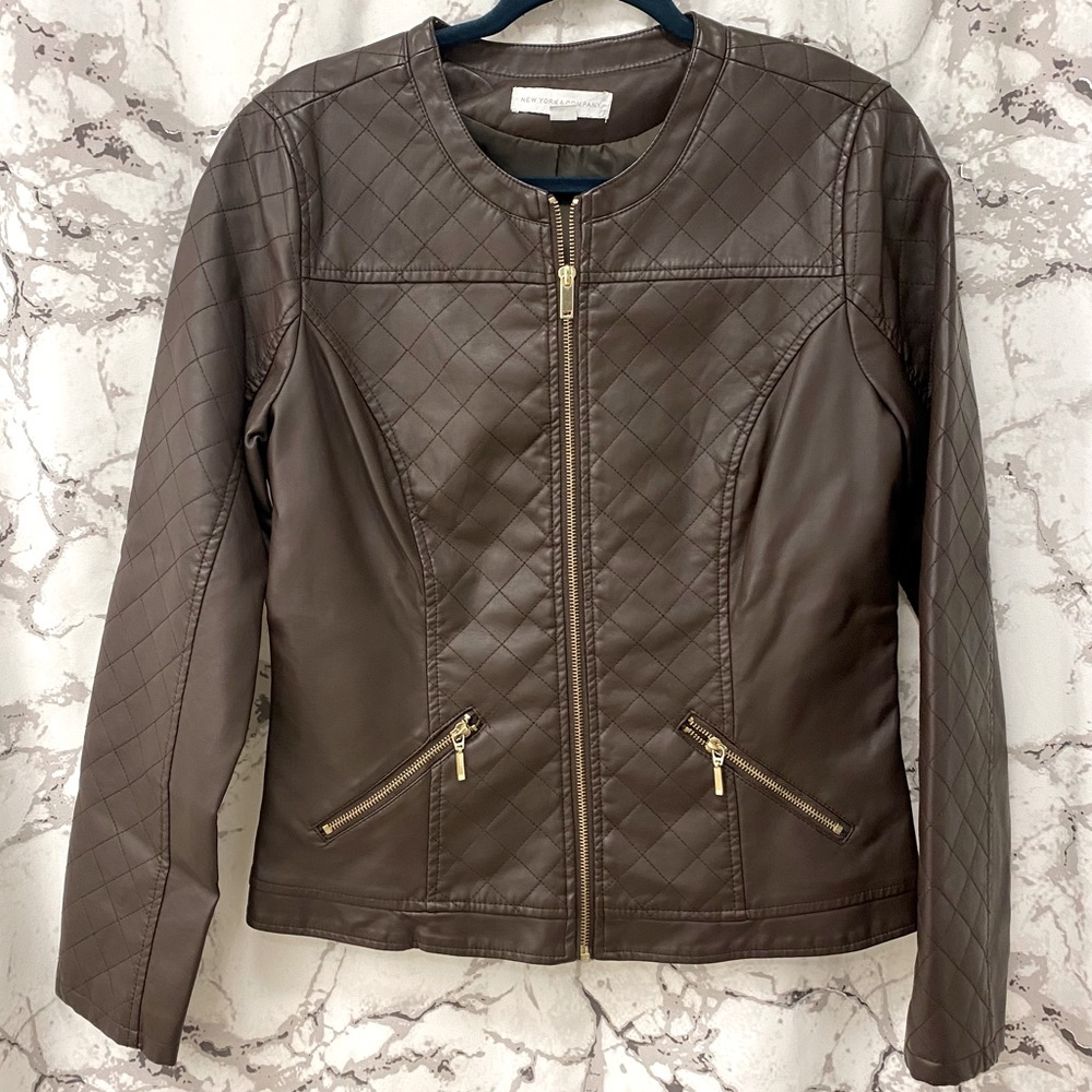 Faux Leather Quilted Brown Jacket